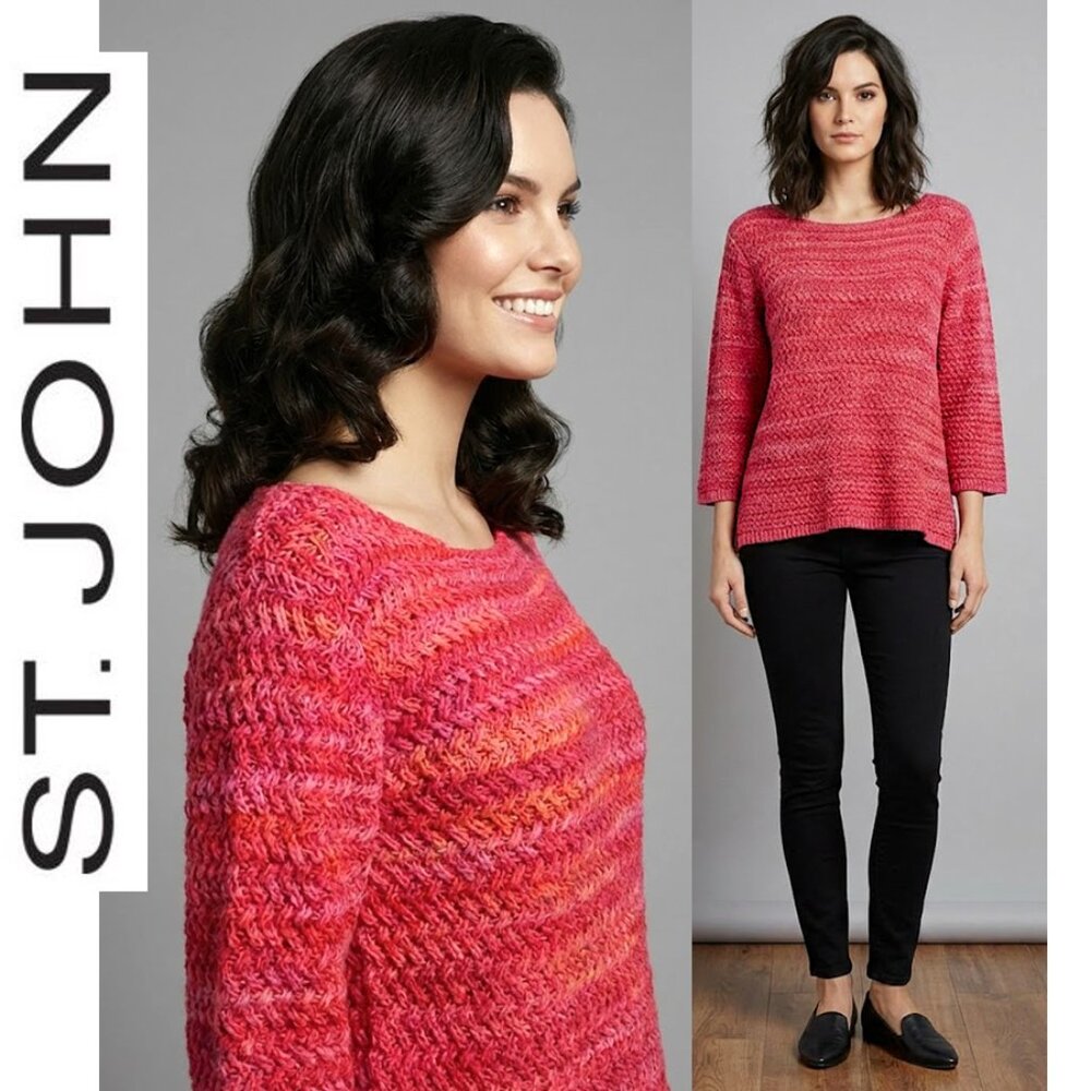 St. John Pink & Coral Crewneck Sweater